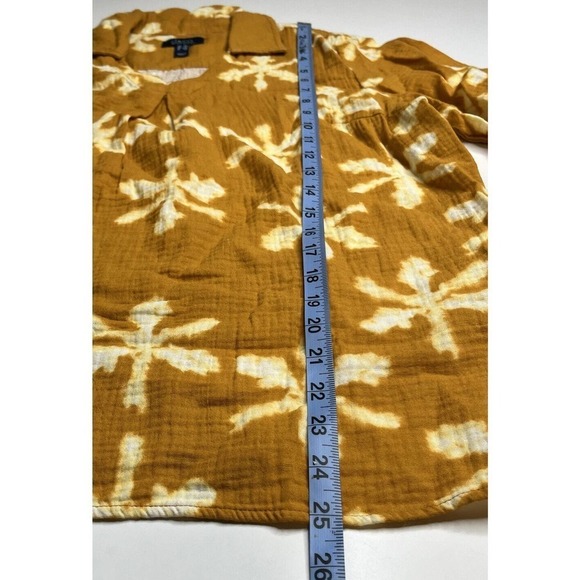 NEW D&Co Beach Tie Dye 1/4 Sleeve Blouse Petite Medium MP Women’s Yellow - Picture 6 of 9